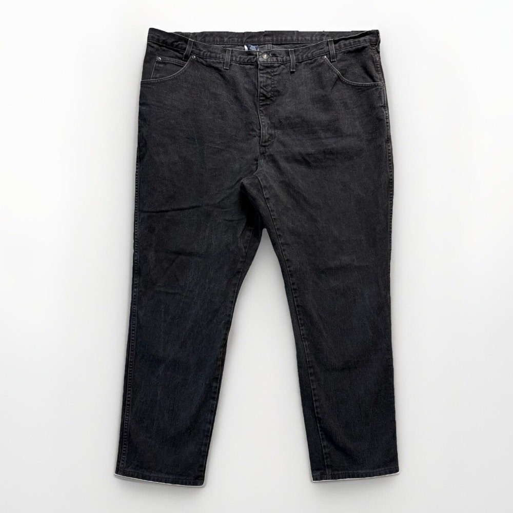 VTG Lands End Square Rigger Jeans Men‎ 48x32 Black Cotton Leather Logo USA Made